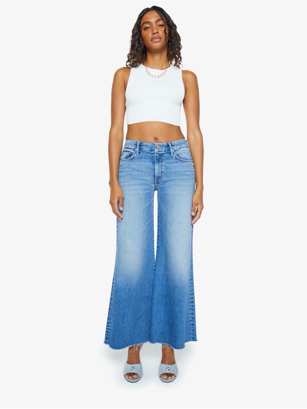 Mother The Roller Fray Wide Leg Raw Hem Women’s Jeans - Blue